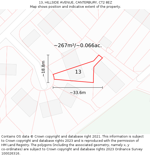 13, HILLSIDE AVENUE, CANTERBURY, CT2 8EZ: Plot and title map