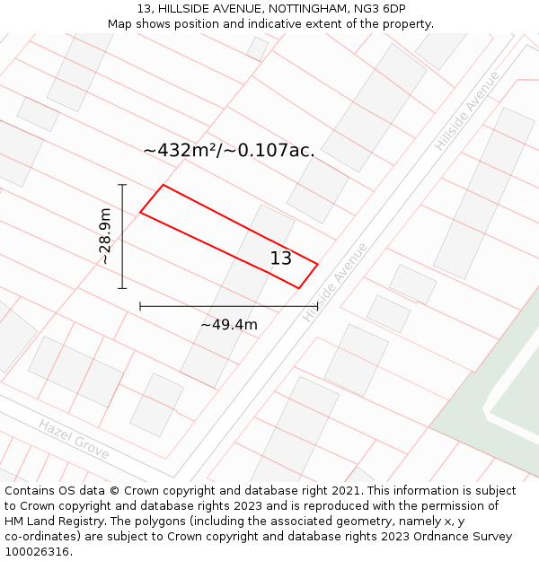 13, HILLSIDE AVENUE, NOTTINGHAM, NG3 6DP: Plot and title map