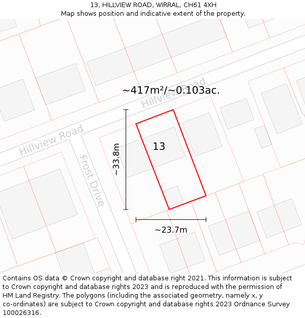 13, HILLVIEW ROAD, WIRRAL, CH61 4XH: Plot and title map