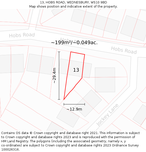 13, HOBS ROAD, WEDNESBURY, WS10 9BD: Plot and title map