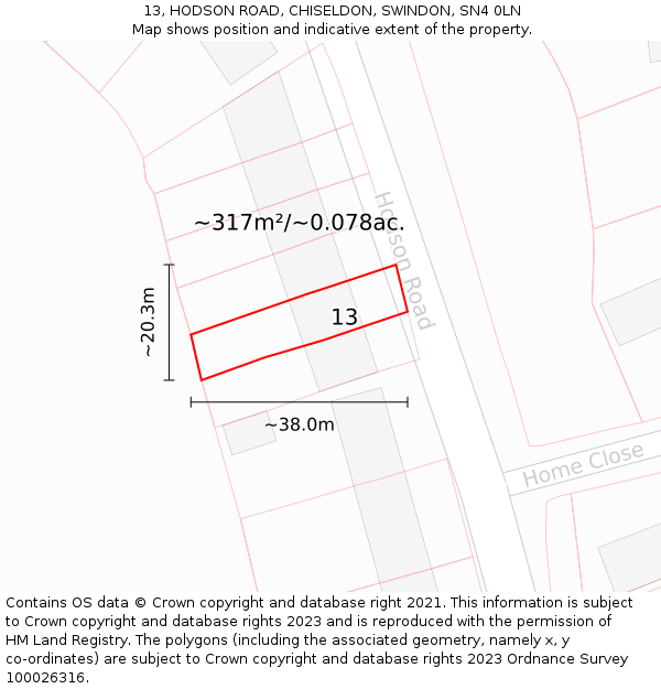 13, HODSON ROAD, CHISELDON, SWINDON, SN4 0LN: Plot and title map