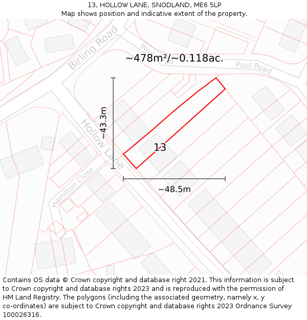 13, HOLLOW LANE, SNODLAND, ME6 5LP: Plot and title map