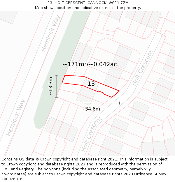 13, HOLT CRESCENT, CANNOCK, WS11 7ZA: Plot and title map