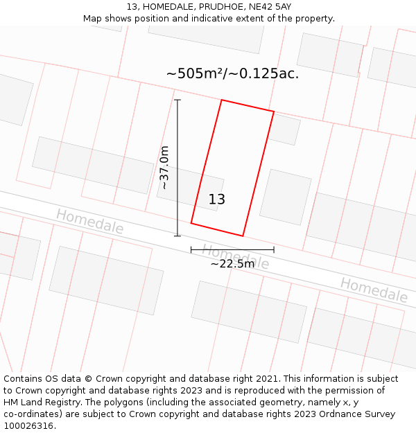 13, HOMEDALE, PRUDHOE, NE42 5AY: Plot and title map