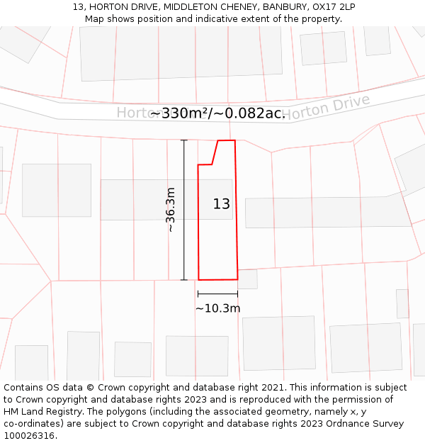 13, HORTON DRIVE, MIDDLETON CHENEY, BANBURY, OX17 2LP: Plot and title map