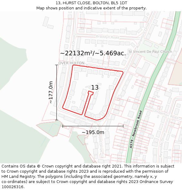 13, HURST CLOSE, BOLTON, BL5 1DT: Plot and title map