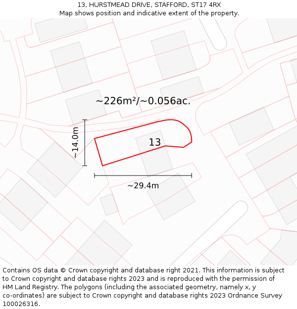 13, HURSTMEAD DRIVE, STAFFORD, ST17 4RX: Plot and title map