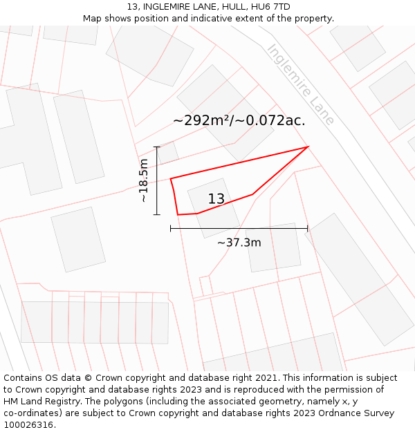 13, INGLEMIRE LANE, HULL, HU6 7TD: Plot and title map