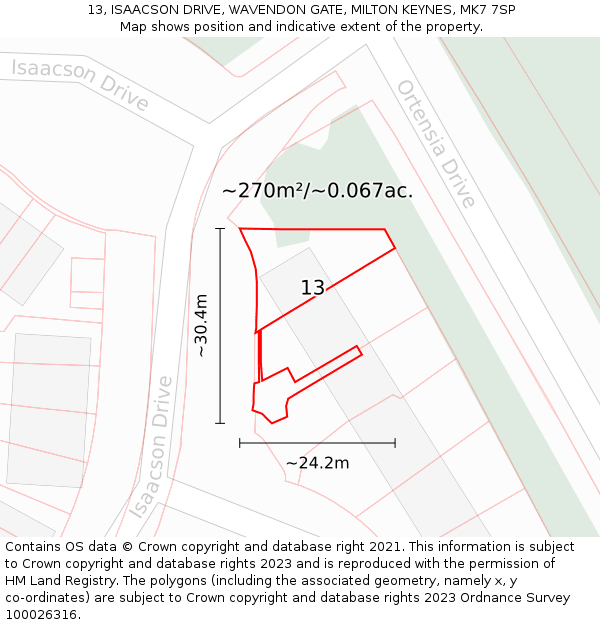 13, ISAACSON DRIVE, WAVENDON GATE, MILTON KEYNES, MK7 7SP: Plot and title map