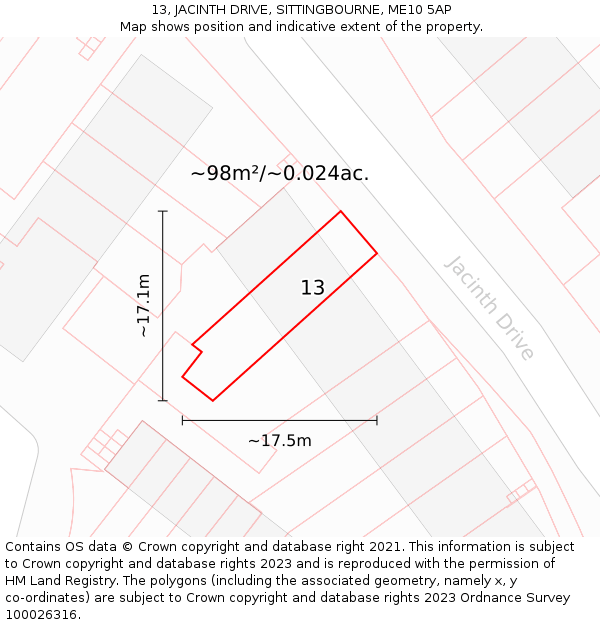 13, JACINTH DRIVE, SITTINGBOURNE, ME10 5AP: Plot and title map