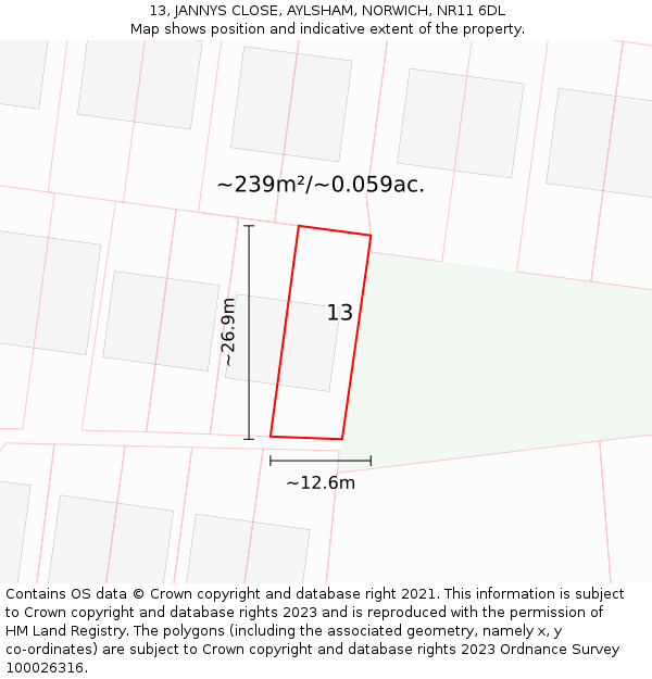 13, JANNYS CLOSE, AYLSHAM, NORWICH, NR11 6DL: Plot and title map