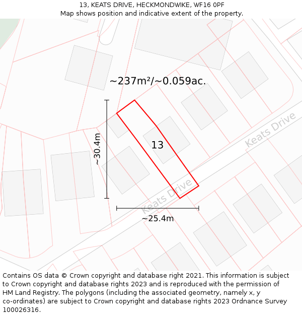 13, KEATS DRIVE, HECKMONDWIKE, WF16 0PF: Plot and title map