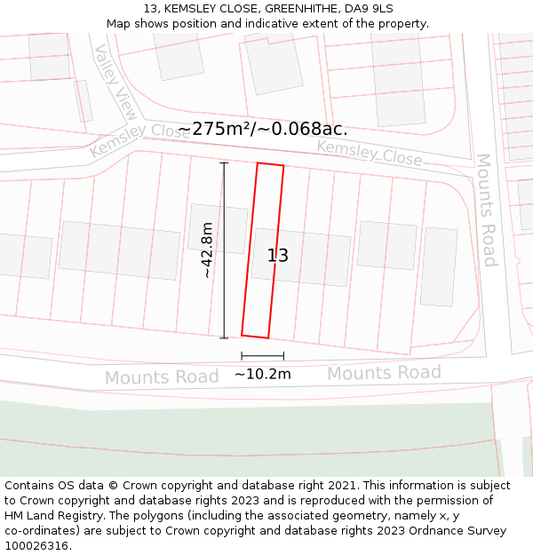 13, KEMSLEY CLOSE, GREENHITHE, DA9 9LS: Plot and title map