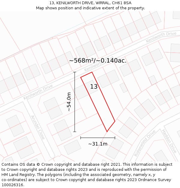 13, KENILWORTH DRIVE, WIRRAL, CH61 8SA: Plot and title map