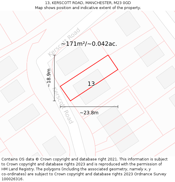 13, KERSCOTT ROAD, MANCHESTER, M23 0GD: Plot and title map