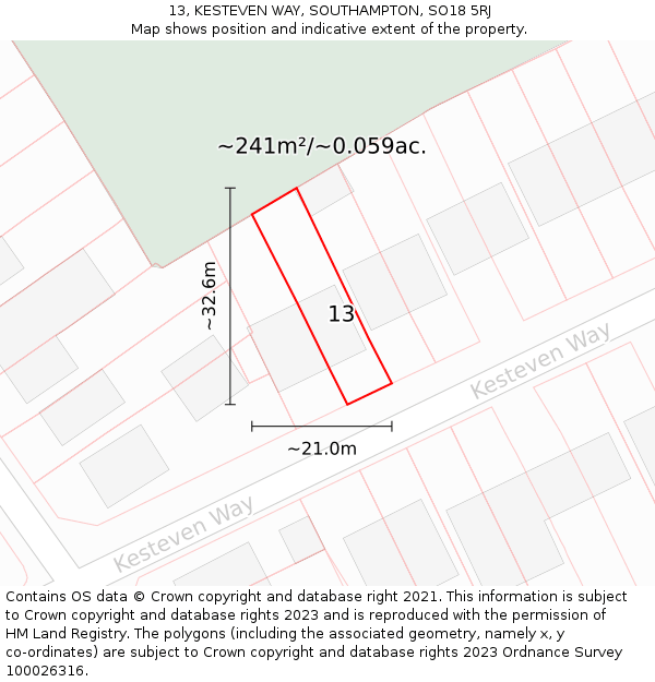 13, KESTEVEN WAY, SOUTHAMPTON, SO18 5RJ: Plot and title map