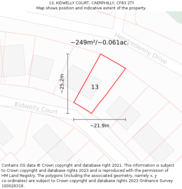 13, KIDWELLY COURT, CAERPHILLY, CF83 2TY: Plot and title map