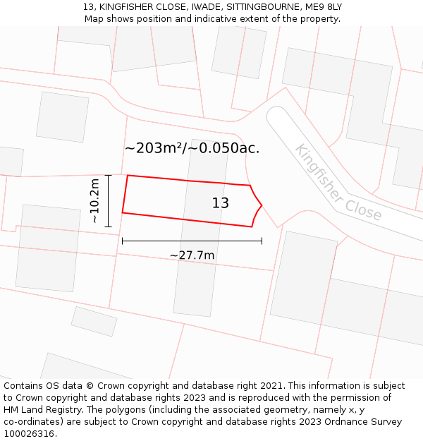 13, KINGFISHER CLOSE, IWADE, SITTINGBOURNE, ME9 8LY: Plot and title map