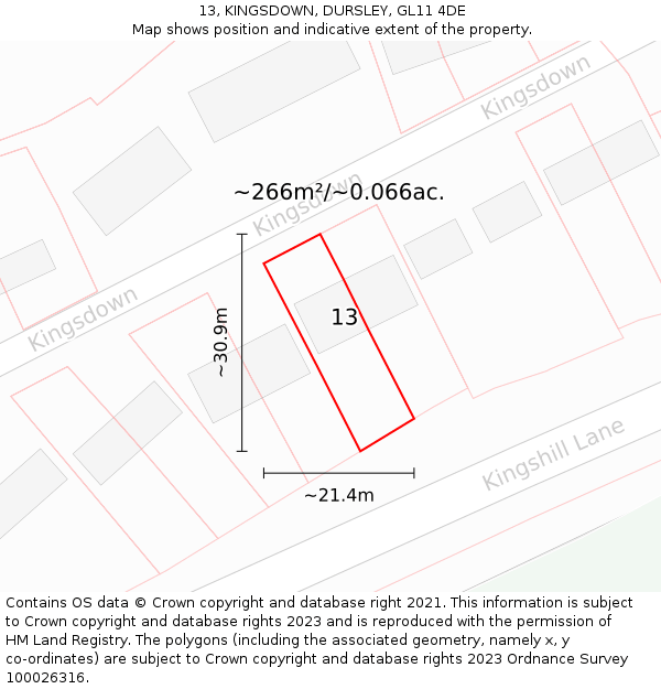 13, KINGSDOWN, DURSLEY, GL11 4DE: Plot and title map