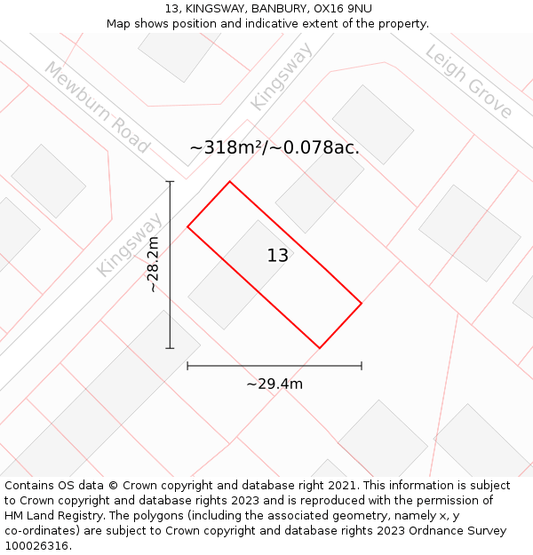 13, KINGSWAY, BANBURY, OX16 9NU: Plot and title map