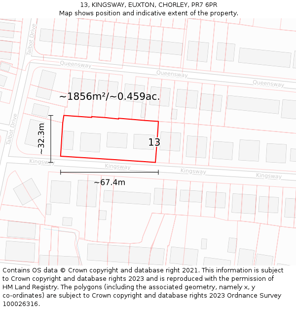 13, KINGSWAY, EUXTON, CHORLEY, PR7 6PR: Plot and title map