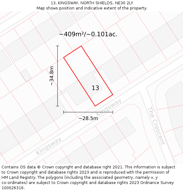 13, KINGSWAY, NORTH SHIELDS, NE30 2LY: Plot and title map