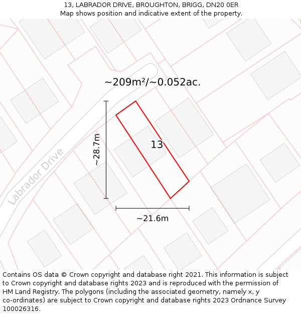 13, LABRADOR DRIVE, BROUGHTON, BRIGG, DN20 0ER: Plot and title map