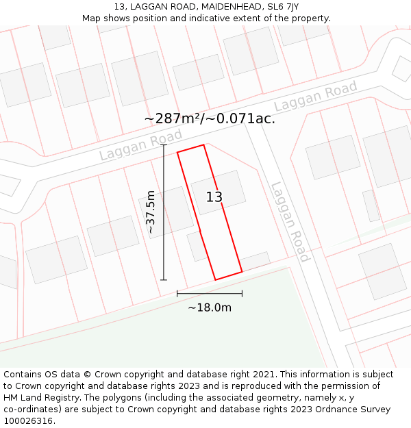 13, LAGGAN ROAD, MAIDENHEAD, SL6 7JY: Plot and title map