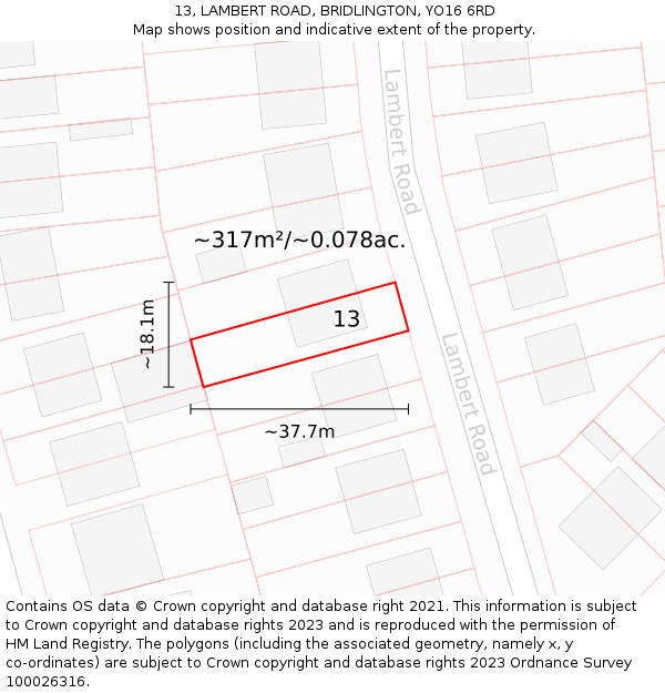 13, LAMBERT ROAD, BRIDLINGTON, YO16 6RD: Plot and title map