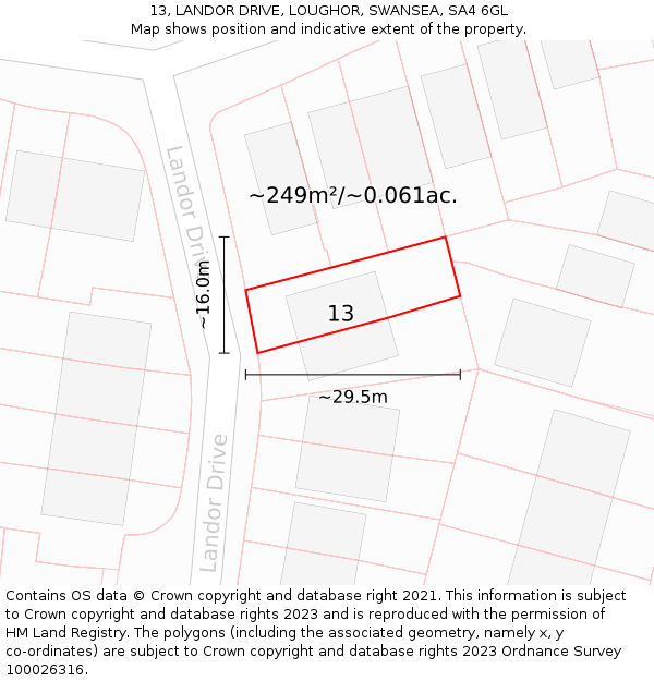 13, LANDOR DRIVE, LOUGHOR, SWANSEA, SA4 6GL: Plot and title map