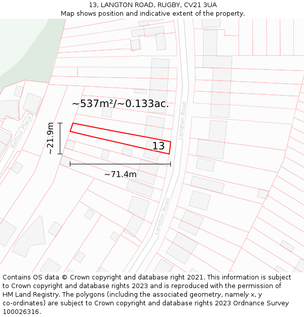 13, LANGTON ROAD, RUGBY, CV21 3UA: Plot and title map