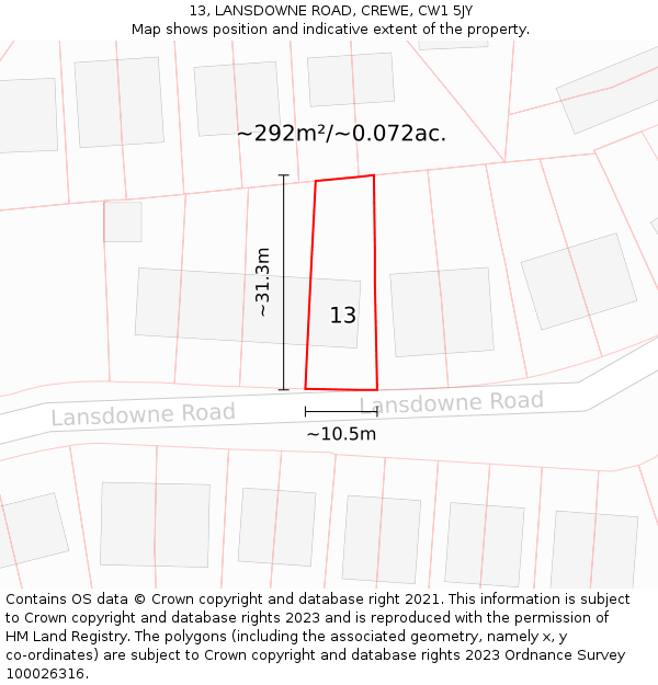 13, LANSDOWNE ROAD, CREWE, CW1 5JY: Plot and title map