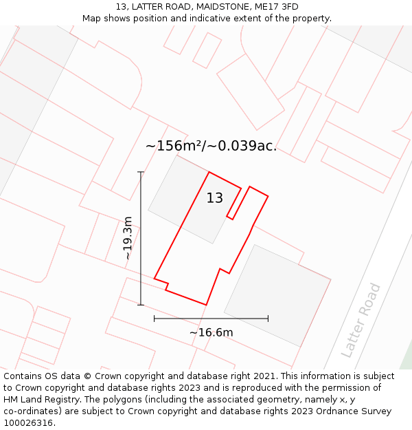 13, LATTER ROAD, MAIDSTONE, ME17 3FD: Plot and title map