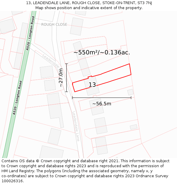 13, LEADENDALE LANE, ROUGH CLOSE, STOKE-ON-TRENT, ST3 7NJ: Plot and title map