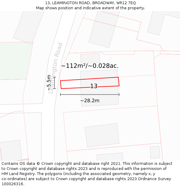 13, LEAMINGTON ROAD, BROADWAY, WR12 7EQ: Plot and title map