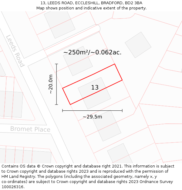 13, LEEDS ROAD, ECCLESHILL, BRADFORD, BD2 3BA: Plot and title map