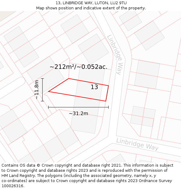 13, LINBRIDGE WAY, LUTON, LU2 9TU: Plot and title map