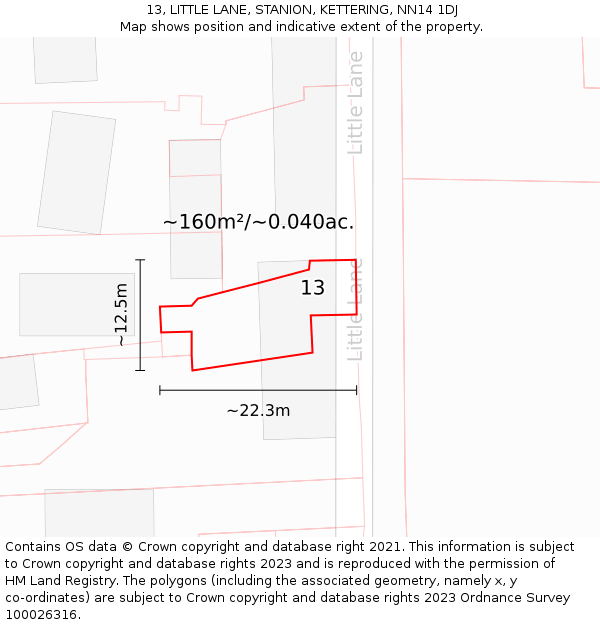 13, LITTLE LANE, STANION, KETTERING, NN14 1DJ: Plot and title map