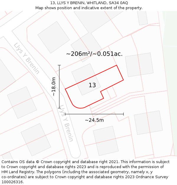 13, LLYS Y BRENIN, WHITLAND, SA34 0AQ: Plot and title map