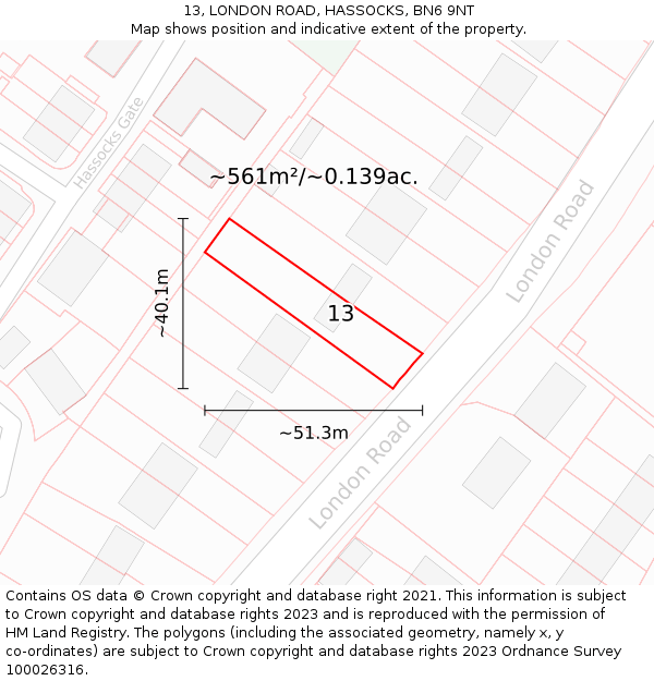 13, LONDON ROAD, HASSOCKS, BN6 9NT: Plot and title map