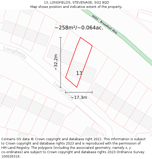 13, LONGFIELDS, STEVENAGE, SG2 8QD: Plot and title map