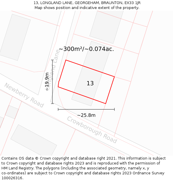 13, LONGLAND LANE, GEORGEHAM, BRAUNTON, EX33 1JR: Plot and title map