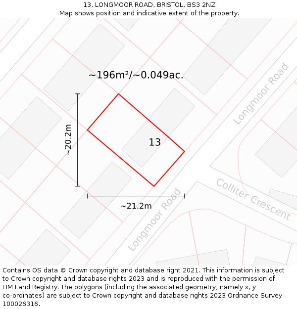 13, LONGMOOR ROAD, BRISTOL, BS3 2NZ: Plot and title map