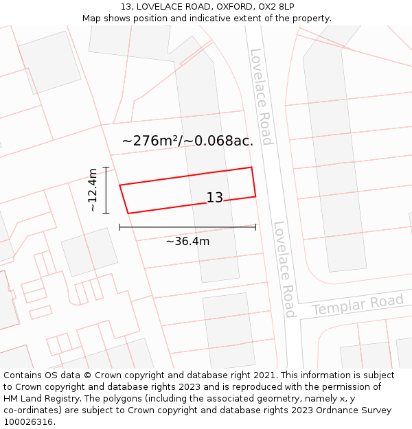 13, LOVELACE ROAD, OXFORD, OX2 8LP: Plot and title map