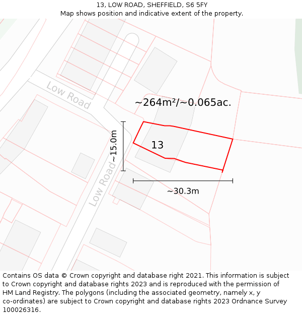 13, LOW ROAD, SHEFFIELD, S6 5FY: Plot and title map