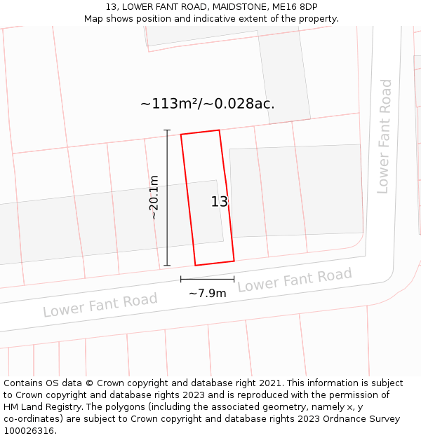 13, LOWER FANT ROAD, MAIDSTONE, ME16 8DP: Plot and title map