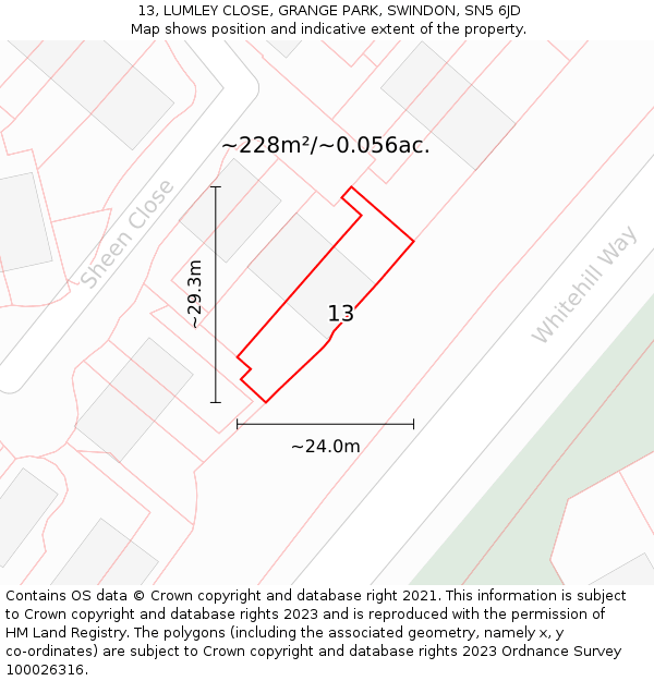 13, LUMLEY CLOSE, GRANGE PARK, SWINDON, SN5 6JD: Plot and title map