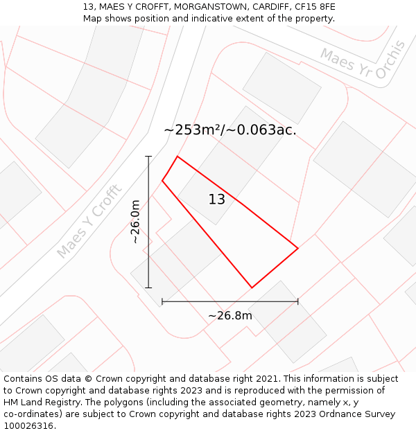 13, MAES Y CROFFT, MORGANSTOWN, CARDIFF, CF15 8FE: Plot and title map