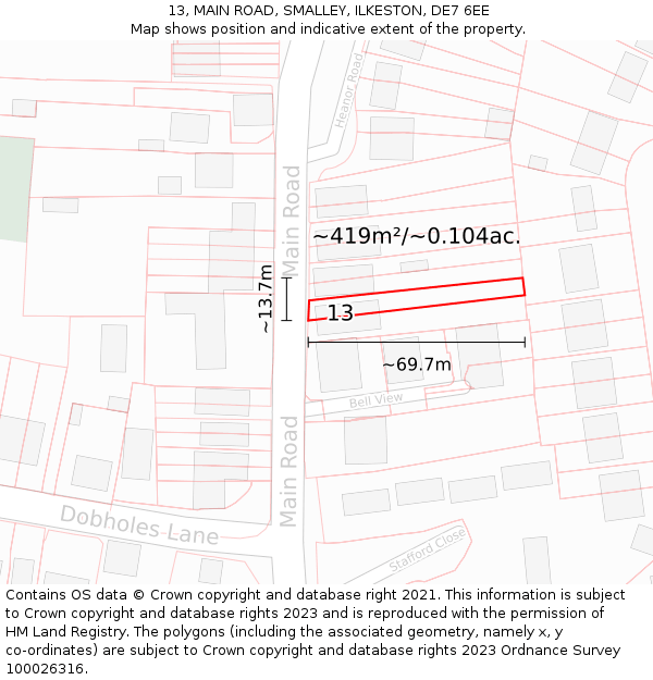 13, MAIN ROAD, SMALLEY, ILKESTON, DE7 6EE: Plot and title map