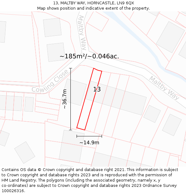 13, MALTBY WAY, HORNCASTLE, LN9 6QX: Plot and title map